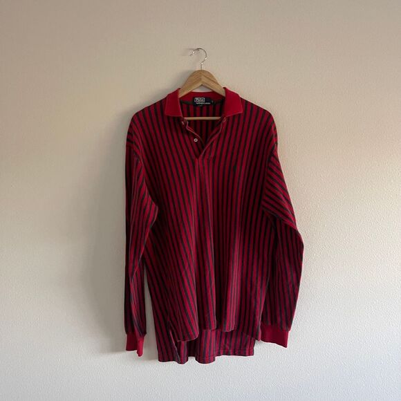 Vintage Polo Ralph Lauren Vertical Striped‎ Oversized Long-Sleeved Polo - Picture 1 of 8